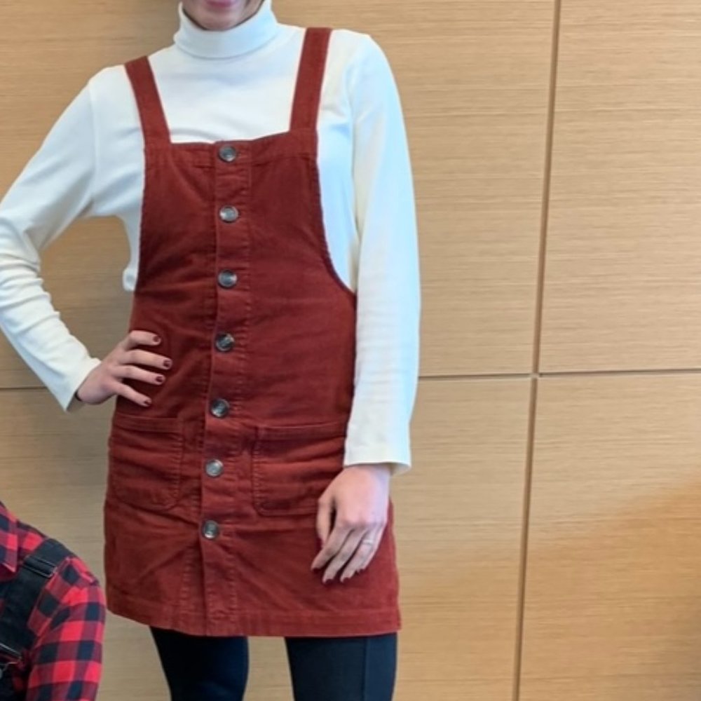 Brick Red Corduroy Overalls Dress - Women's Size M